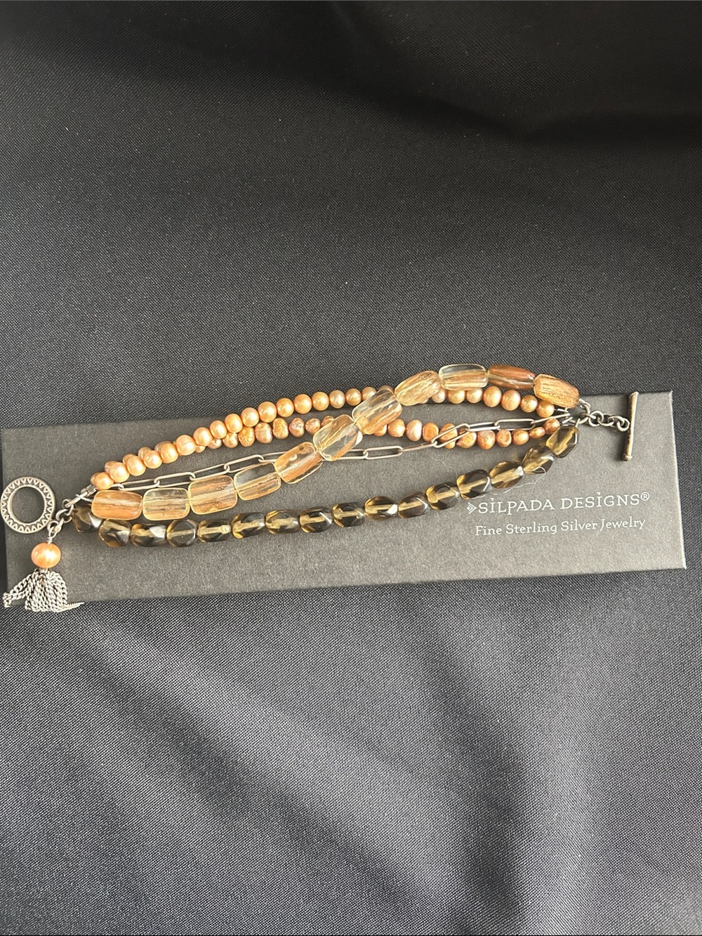 Silpada B1412 Multi-Strand Amber Glass and Bead Bracelet - Brown